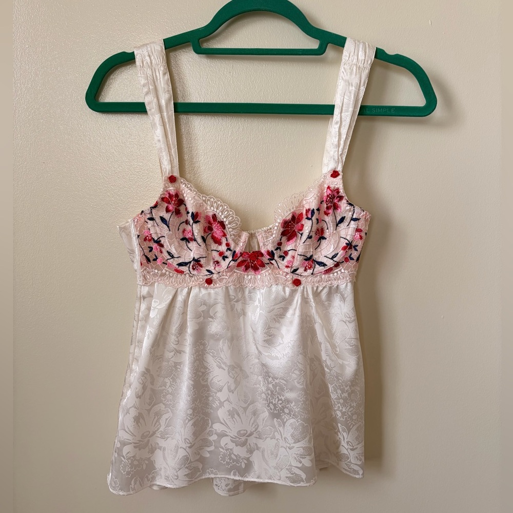 For Love And Lemons ALTERED Chemise with Red and Pink Embroidery